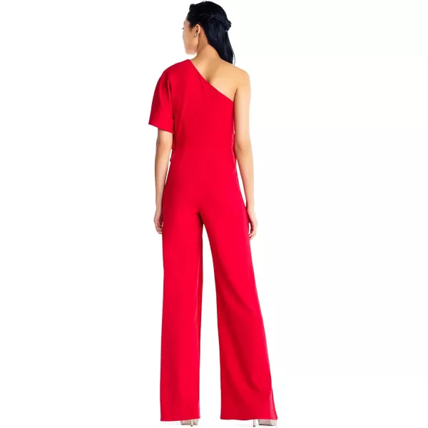 Adrianna Papell Womens Size One Shoulder Crepe Melania Jumpsuit PlusRed