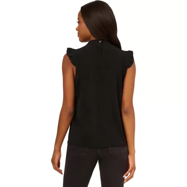 Adrianna Papell Womens Solid Ruffle Neck TankBlack