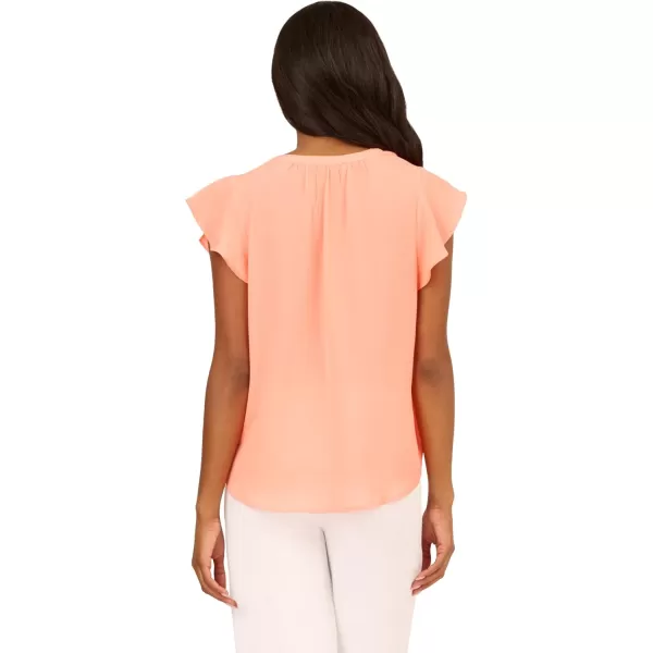 Adrianna Papell Womens Solid Short Ruffle Sleeve Popover BlouseApricot Sorbet