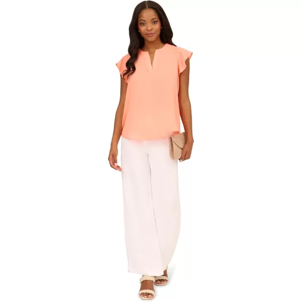 Adrianna Papell Womens Solid Short Ruffle Sleeve Popover BlouseApricot Sorbet