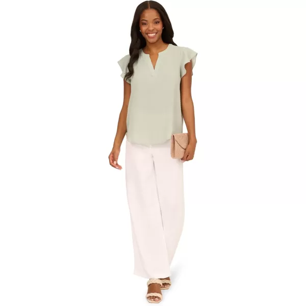 Adrianna Papell Womens Solid Short Ruffle Sleeve Popover BlouseIcy Sage