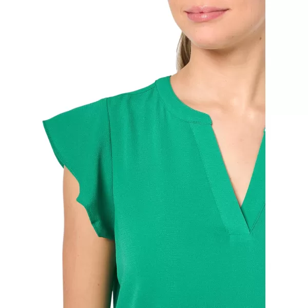 Adrianna Papell Womens Solid Short Ruffle Sleeve Popover BlouseVivid Green