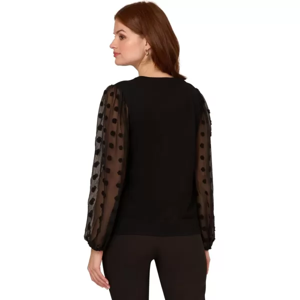 Adrianna Papell Womens V Neck 34 Woven Bubble Sleeve SweaterBlack