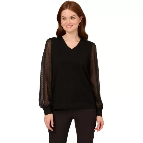 Adrianna Papell Womens Clip Dot Long Sleeve SweaterBlack