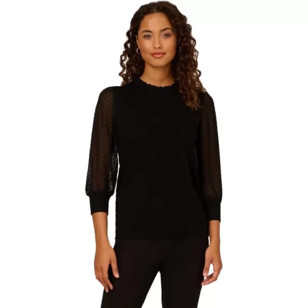 Adrianna Papell Womens Clip Dot Sleeve Twofer SweaterBlack