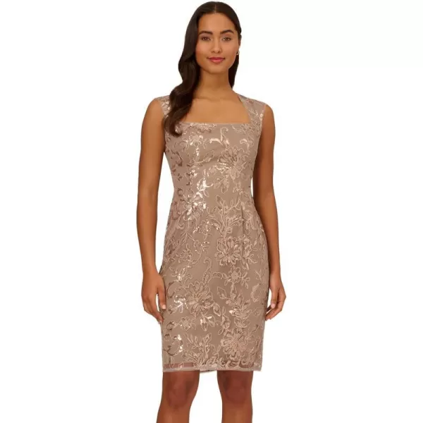 Adrianna Papell Womens Floral Sequin Sheath DressCashmere