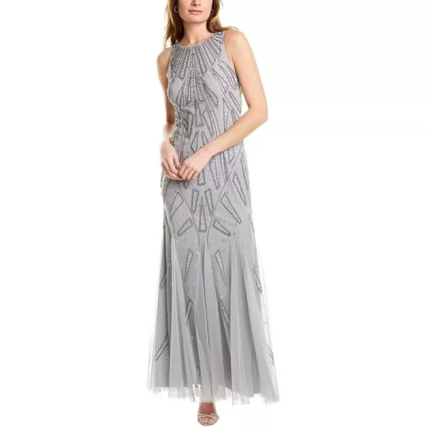 Adrianna Papell Womens Halter Art Deco Beaded Blouson DressSilver Mist