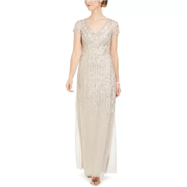 Adrianna Papell Womens Long Beaded DressBiscotti