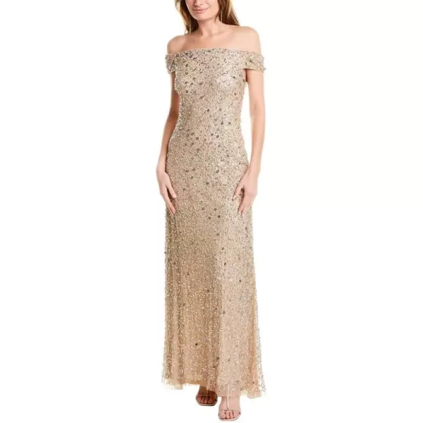 Adrianna Papell Womens Off Shoulder All Over Beaded GownChampagne