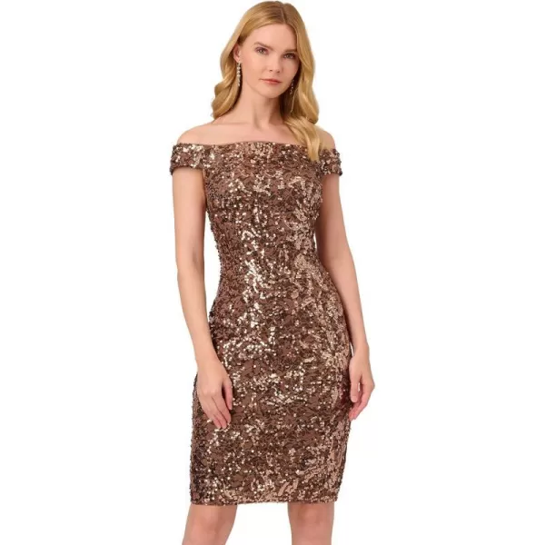 Adrianna Papell Womens Off Shoulder Sequin DressCopper