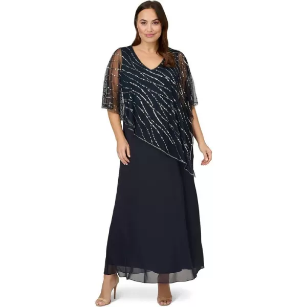 Adrianna Papell Womens Plus Size Beaded Popover Midi DressMidnight