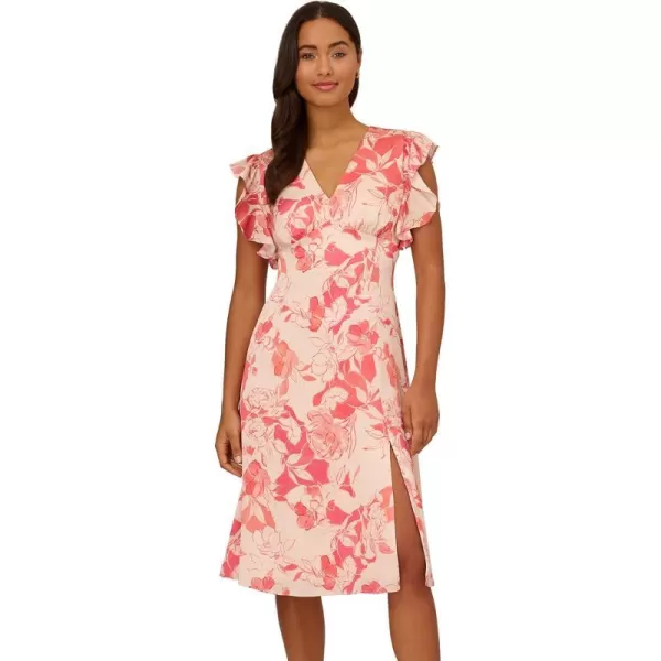 Adrianna Papell Womens Printed Midi DressCoralEcru