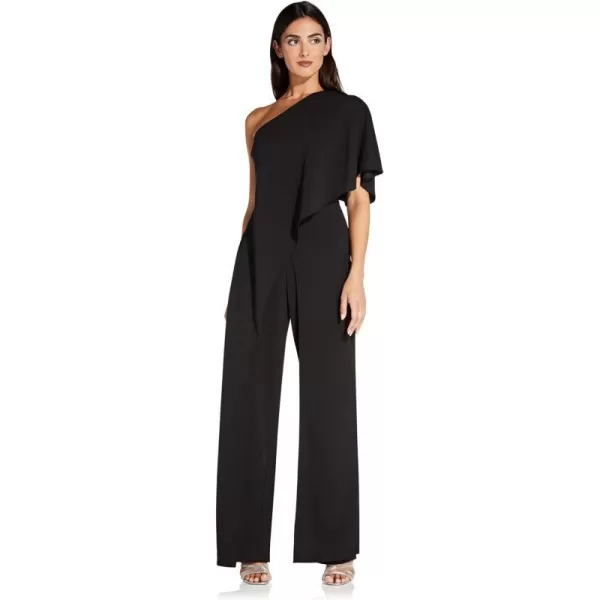 Adrianna Papell Womens Size One Shoulder Crepe Melania Jumpsuit PlusBlack