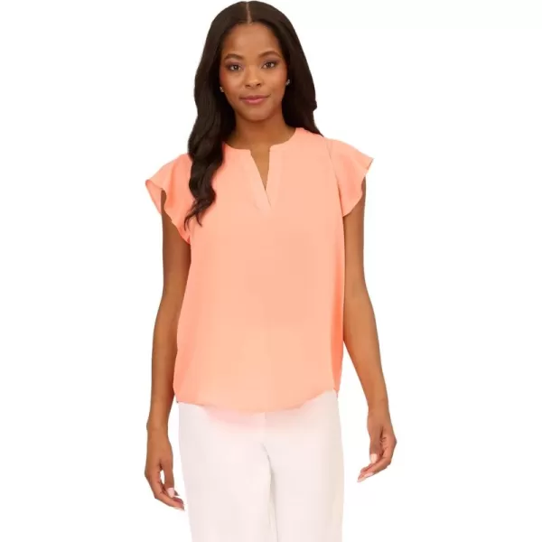 Adrianna Papell Womens Solid Short Ruffle Sleeve Popover BlouseApricot Sorbet