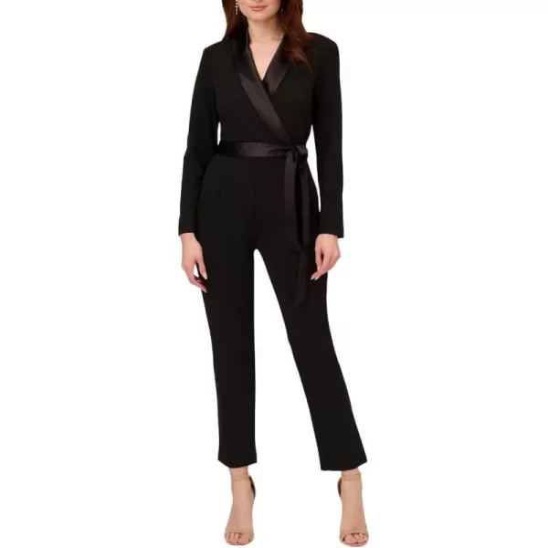 Adrianna Papell womens Long Sleeve Wrap Top Knit Crepe Modern JumpsuitBlack