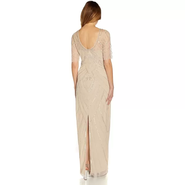 Adrianna Papell Womens Beaded Long Column GownBiscotti