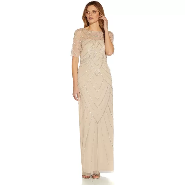 Adrianna Papell Womens Beaded Long Column GownBiscotti