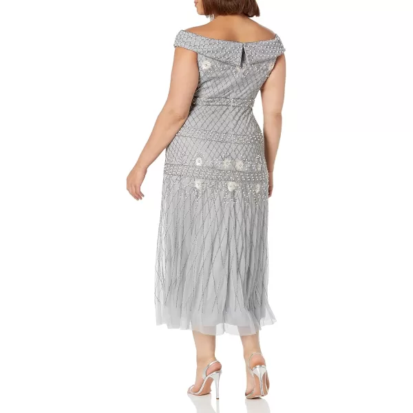 Adrianna Papell Womens Beaded Long DressSilver Mist