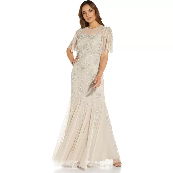 Adrianna Papell Womens Beaded Long GownBiscotti