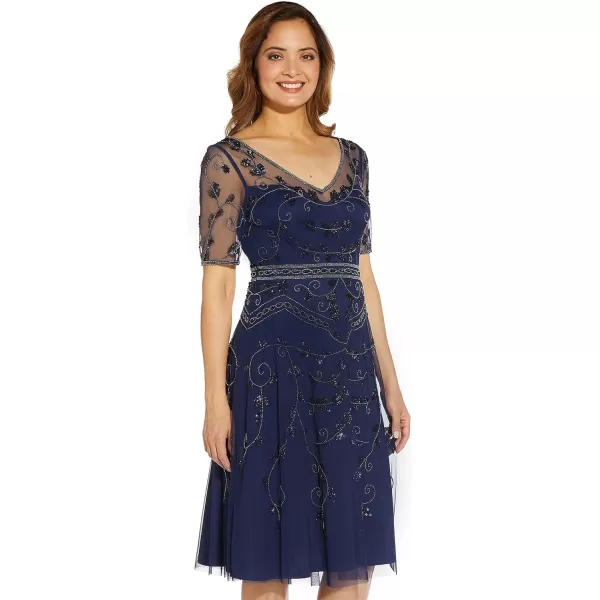 Adrianna Papell Womens Beaded Midi DressLight Navy