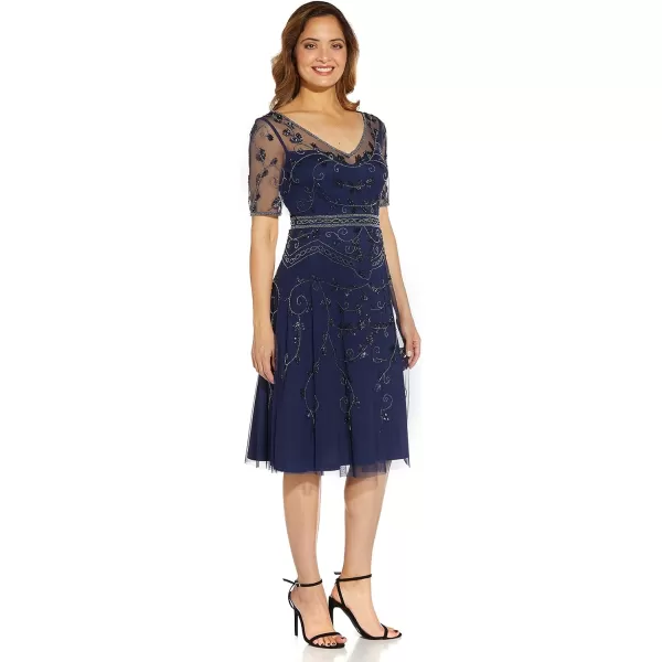 Adrianna Papell Womens Beaded Midi DressLight Navy