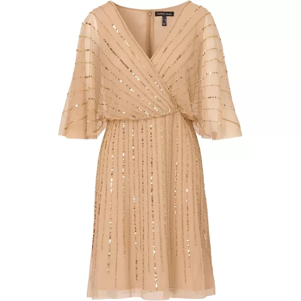 Adrianna Papell Womens Beaded Short DressChampagneGold