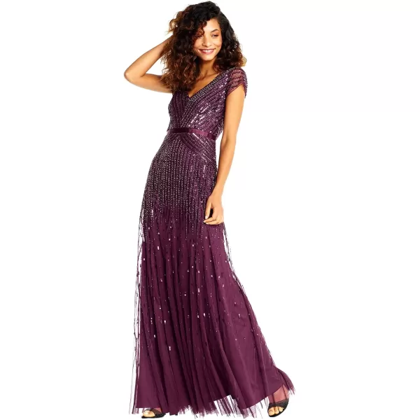 Adrianna Papell Womens Cap Sleeve Linear Beaded GownCassis