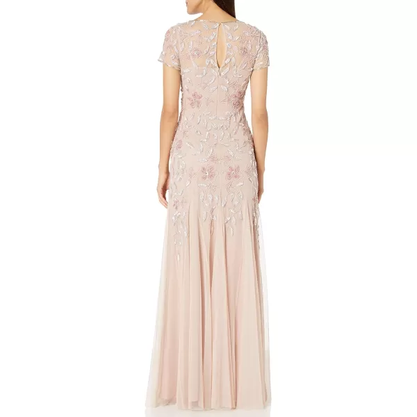 Adrianna Papell Womens Floral Beaded Godet Long DressBlush