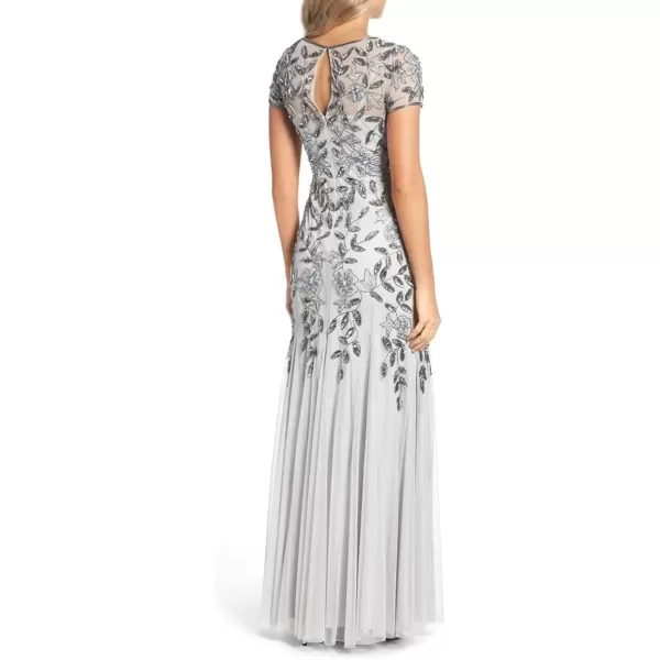 Adrianna Papell Womens Floral Beaded Godet Long DressSilver