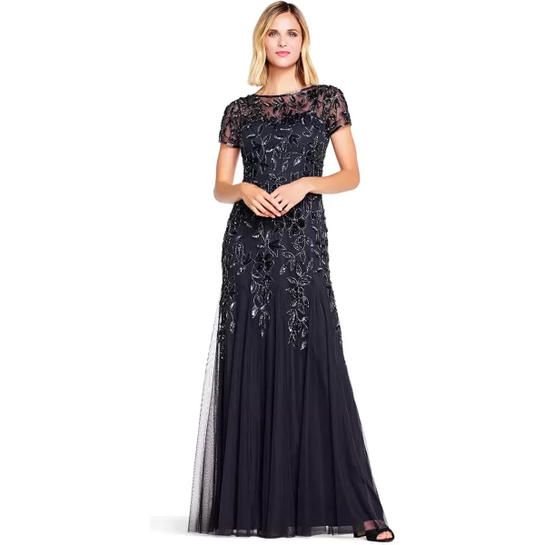 Adrianna Papell Womens Floral Beaded Godet Long DressTwilight