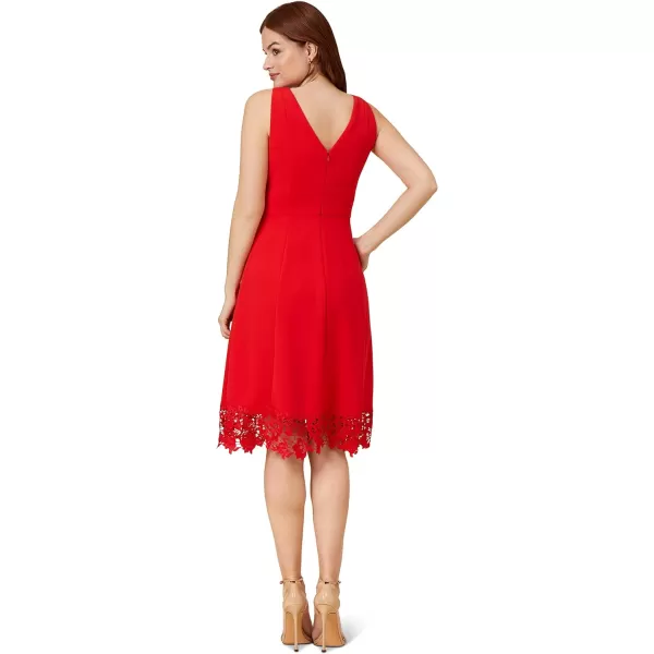 Adrianna Papell Womens Knit Crepe and Lace Midi DressCherry Bliss