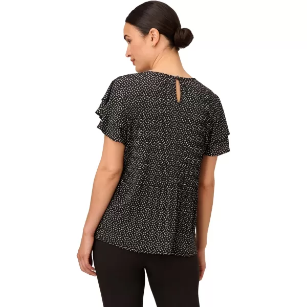 Adrianna Papell Womens Pleated Knit Double Sleeve TopBlack Blowing Leaf