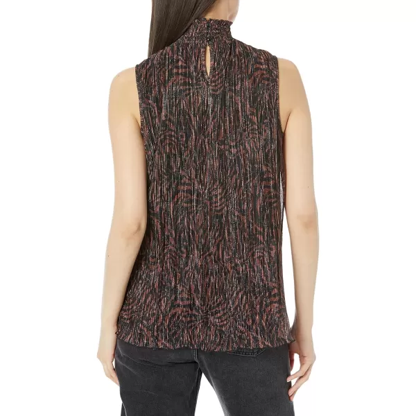 Adrianna Papell Womens Pleated Mesh Sleeveless BlouseBrown Zebra