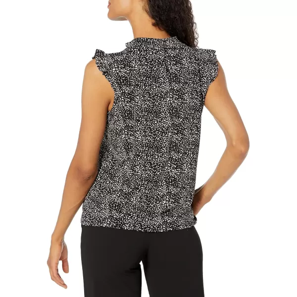 Adrianna Papell Womens Ruffle Mock Neck TankBlack Abstract Spots