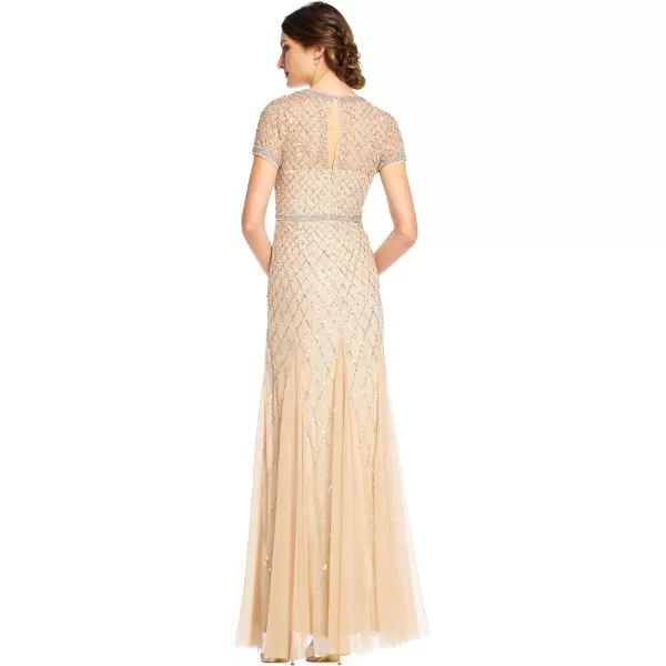 Adrianna Papell Womens SS Grid Beaded GownChampagne