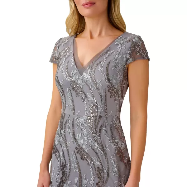 Adrianna Papell Womens Sequin Embroidery GownSilver Multi