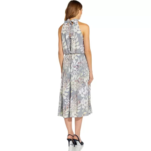 Adrianna Papell Womens Watercolor Floral Midi DressDusty Blue Multi