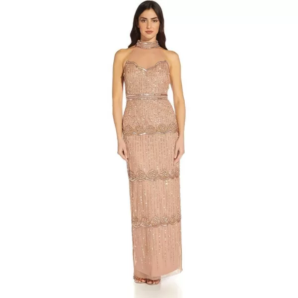 Adrianna Papell Womens Beaded Halter Column GownRose Gold