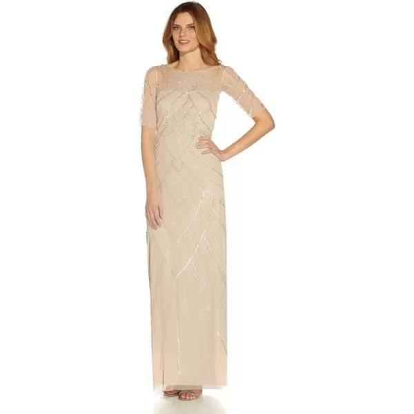 Adrianna Papell Womens Beaded Long Column GownBiscotti