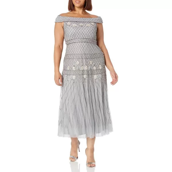 Adrianna Papell Womens Beaded Long DressSilver Mist