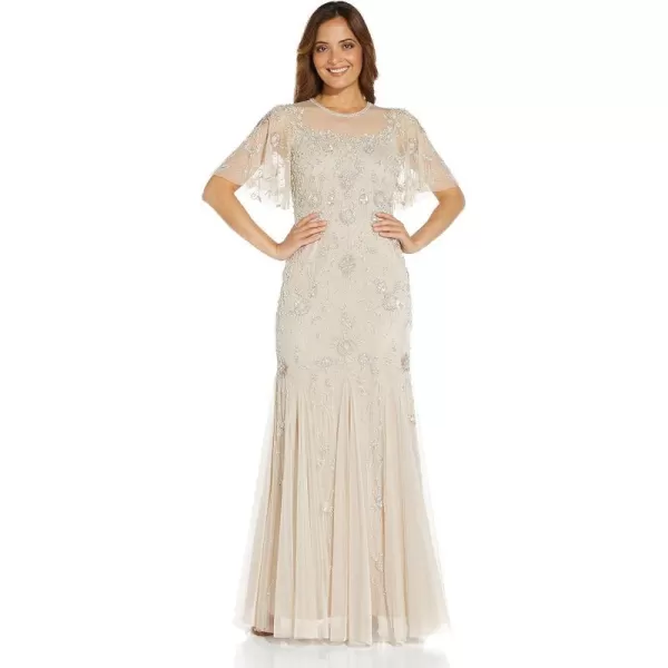 Adrianna Papell Womens Beaded Long GownBiscotti