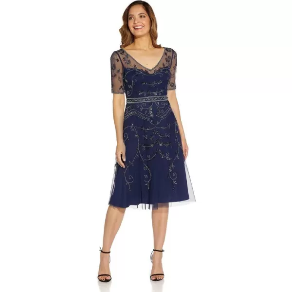 Adrianna Papell Womens Beaded Midi DressLight Navy