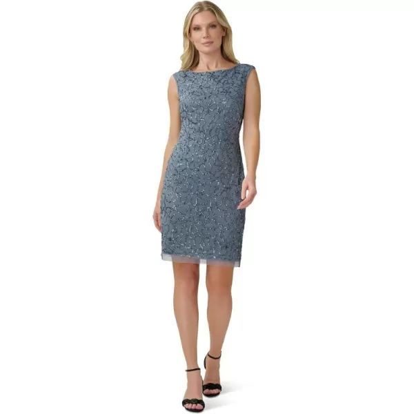 Adrianna Papell Womens Beaded Short DressDusty Blue