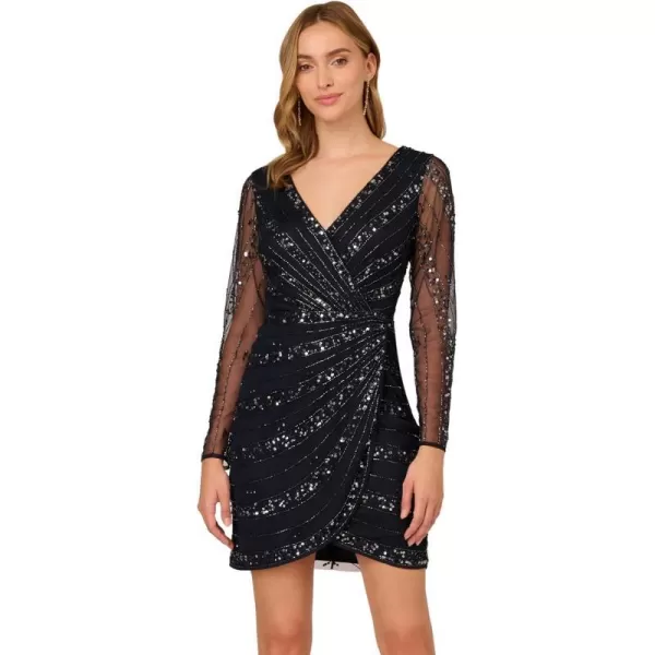 Adrianna Papell Womens Beaded Short DressMidnight