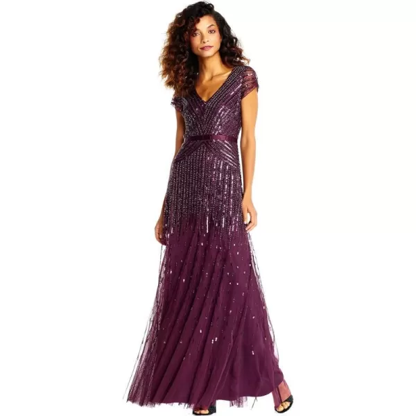 Adrianna Papell Womens Cap Sleeve Linear Beaded GownCassis