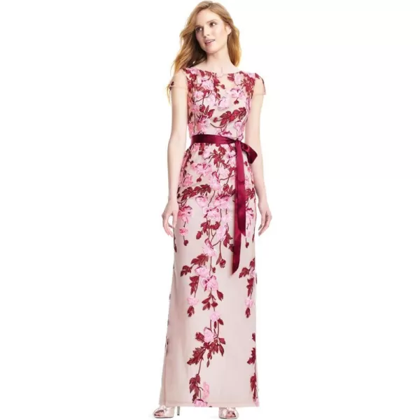 Adrianna Papell Womens Cascading Floral Colmn GwnMerlot MultiNude