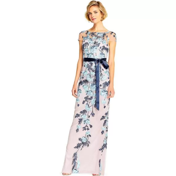 Adrianna Papell Womens Cascading Floral Colmn GwnMidnight MultiNude