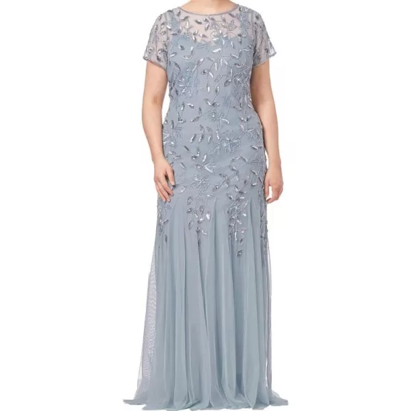 Adrianna Papell Womens Floral Beaded Godet Long DressBlue Heather