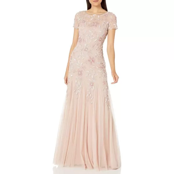 Adrianna Papell Womens Floral Beaded Godet Long DressBlush