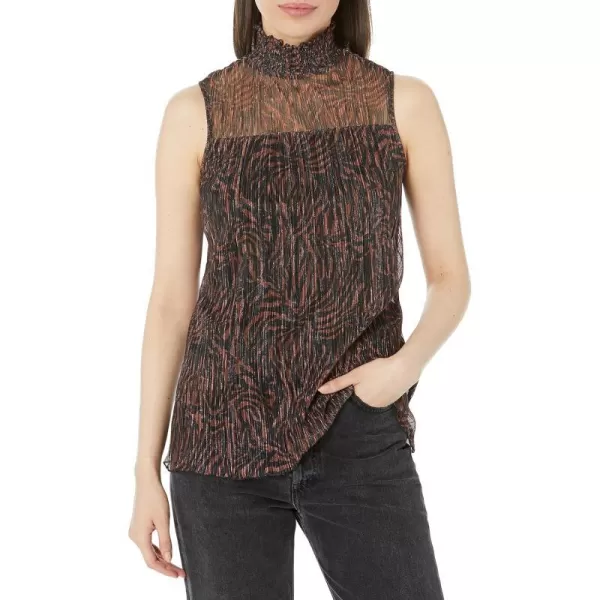 Adrianna Papell Womens Pleated Mesh Sleeveless BlouseBrown Zebra